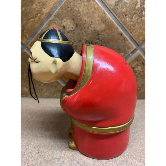 Vintage Bobble Head Nodder Bank Asia Japanese Wooden Ceramic Shelf Sitter - Picture 7 of 16